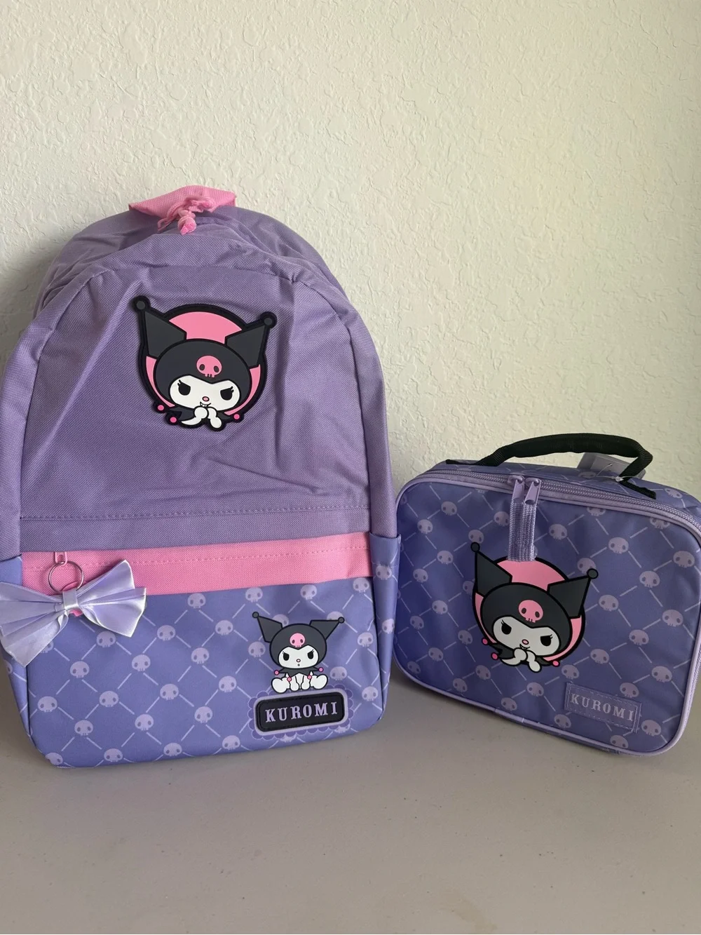 Kuromi Backpack and Matching Lunch Bag in Lavender Pink
